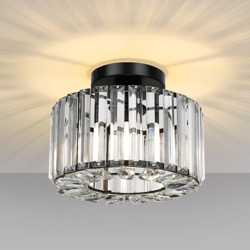 FRIDEKO HOME Kristall Deckenlampe Schwarz,Modern K9 Kristall Deckenleuchte Metall Rund Lampenschirm E27 Fassung Kronleuchter für Esszimmer Wohnzimmer Schlafzimmer Flur,Ø22cm von FRIDEKO HOME