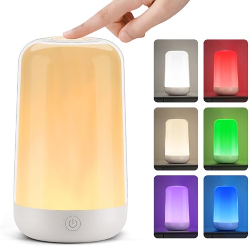 Nachttischlampe RGB Farbwechsel Warmes LED Nachtlicht Tischlampe Touch Dimmbar Kabellos USB Aufladbar Touch Lampe Stilllicht für Schlafzimmer Wohnzimmer von FRIDEKO HOME