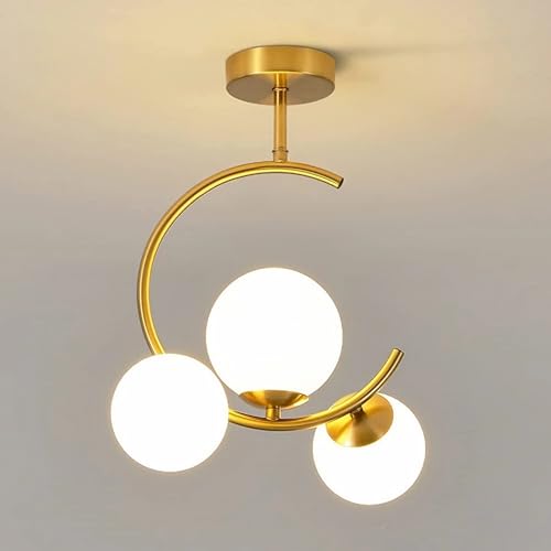 FRIDEKO HOME Modern Deckenleuchte Gold,Deckenlampe E27 mit 3 Matt Glas aus Lampenschirm Hängelampe für Badezimmer Esszimmer Schlafzimmer Wohnzimmer Küche Flur(Mit 3 G9 Glühbirne) von FRIDEKO HOME