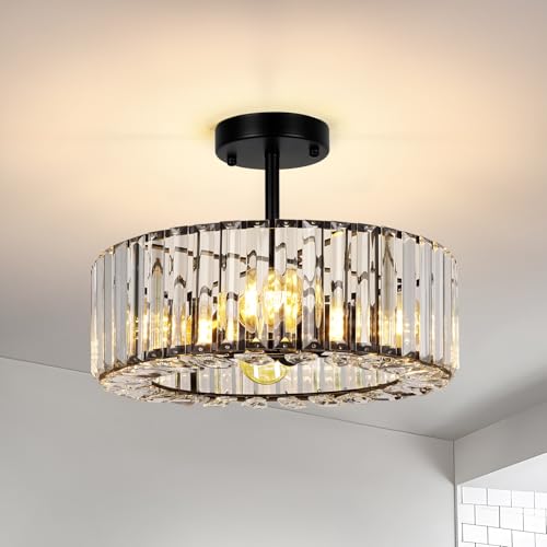 FRIDEKO HOME Modern Kristall Deckenleuchte Schwarz,4 Flammige Groß Rund Kronleuchter Kristall Lampenschirm Metall Deckenlampe E27 für Schlafzimmer Wohnzimmer Esszimmer Küche Flur,Ø37cm von FRIDEKO HOME