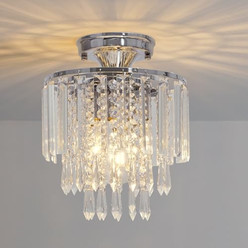 FRIDEKO HOME Modern Kronleuchter Kristall Deckenleuchte Chrom,Kleine Kristall Deckenlampe E27 Fassung für Wohnzimmer Schlafzimmer Küche Flur,Ø23cm von FRIDEKO HOME