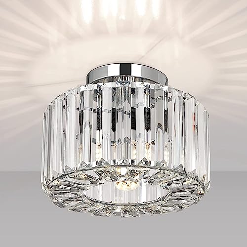 FRIDEKO HOME Moderne Kristall Deckenleuchte - Vintage K9 Kristall Kronleuchter Metall Käfige Lampenschirm Metall E27 Fassung Deckenlampe für Küche Wohnzimmer Schlafzimmer,Chrom Ø22cm von FRIDEKO HOME