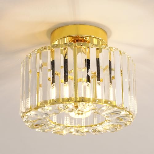 FRIDEKO HOME Moderne Kristall Deckenleuchte - Vintage K9 Kristall Kronleuchter Metall Käfige Lampenschirm Metall E27 Fassung Pendelleuchte Deckenlampe für Küche Wohnzimmer Schlafzimmer,Gold Ø22cm von FRIDEKO HOME