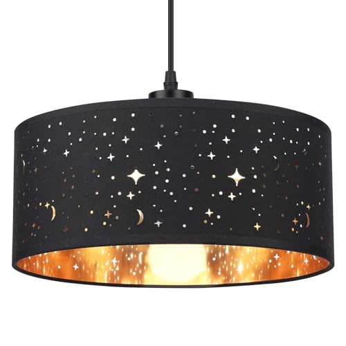 FRIDEKO HOME Pendelleuchte Schwarz Gold,Modern Hängeleuchte E27 Rund Stoff Lampenschirm Hängelampe für Wohnzimmer Esszimmer Schlafzimmer,Ø30cm von FRIDEKO HOME