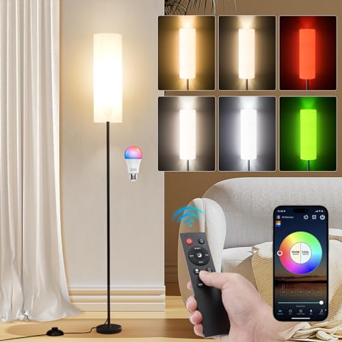 FRIDEKO HOME Stehlampe Wohnzimmer Modern,LED Standleuchte RGB Dimmbar,Stehlampe mit Fernbedienung für Büro Schlafzimmer,Schwarz von FRIDEKO HOME