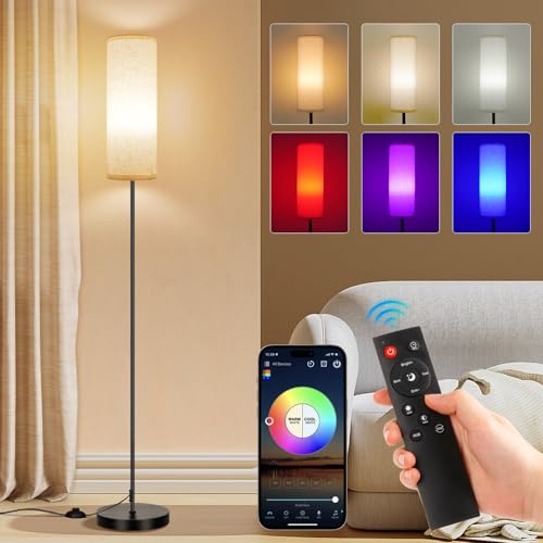 FRIDEKO HOME Stehlampe Wohnzimmer Modern,LED Standleuchte RGB Dimmbar,Stehlampe mit Fernbedienung für Büro Schlafzimmer,Schwarz von FRIDEKO HOME