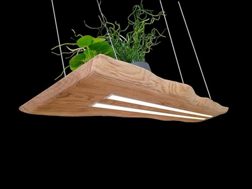 FRIESENLICHT Hängelampe mit Baumkante Pendelleuchte aus Holz Holzlampe Eiche Massiv 120cm Hängeleuchte Unikat Hängelampe (120cm/ 2 LED-Leisten unten, 1 LED-Leiste oben) von FRIESENLICHT