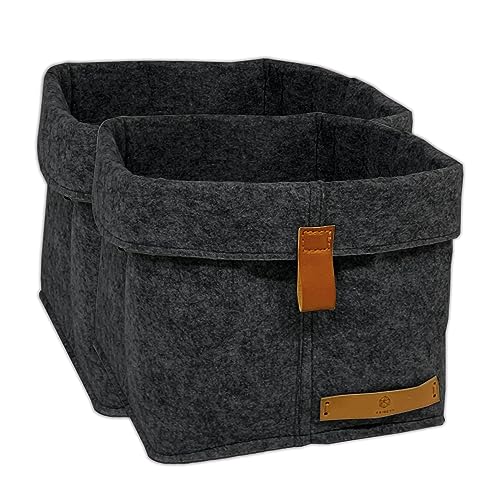 FRIHET® Filz Aufbewahrungskorb für KALLAX Regal | Ordnungsbox in Anthrazit | Filztasche Organizer | Gr.1 im 2er Set | vielseitig einsetzbar und platzsparend verstaubar von FRIHET