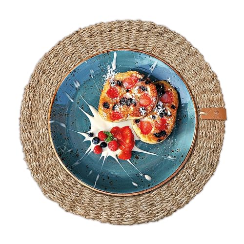 FRIHET® Platzset rund aus Seegras für Tischdeko | Platzdeckchen für den Esstisch | 1er Tischset Natur | Tischset Skandi-Deko in harmonische Farbtöne | nachhaltige Eleganz | Ø 33 cm von FRIHET