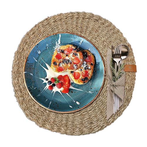 FRIHET® Platzset rund aus Seegras für Tischdeko | Platzdeckchen für den Esstisch | 1er Tischset Natur | Tischset Skandi-Deko in harmonische Farbtöne | nachhaltige Eleganz | Ø 38 cm von FRIHET