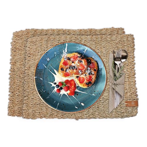 FRIHET Tischset eckig - Seegras geflochten (2er Set) Platzset 40x30cm, Natur Tischdeko, Tischsets Platzsets abwischbar, Platzdeckchen Esstisch, Hygge Skandi Boho von FRIHET