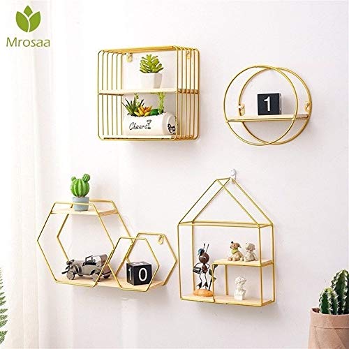 FRINZA Wand Clapboard Hot Holz Gold- Storage Racks hängen Dekor- Aufbewahrungsbehälter Blumentopf Haus Storage Rack Wand Buchfiguren Display- Crafts Regale(Gold) von FRINZA