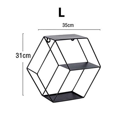FRINZA Wand Clapboard Wohnzimmer Wandregal Wohnkultur geometrische Figur Schlafzimmer Hanging Nordic Restaurant Platzsparend Eisen Hexagonal Aufbockvorrichtung(Nero,L) von FRINZA