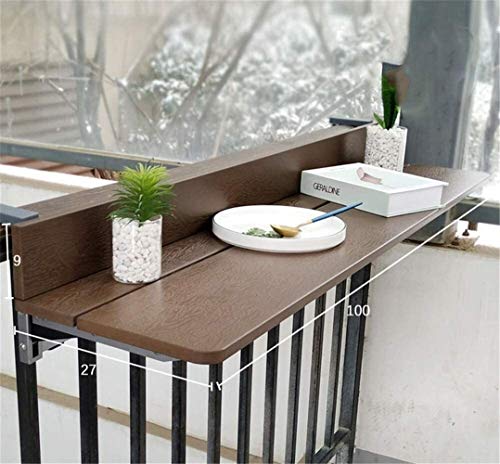 Kaffeetische Beistelltische 1. 5cm Imitation Holz hängend Balkon faltbare Deck Tisch Einstellbare Laptop Desk Bar Terrasse Geländer Restaurants Klapptisch Garten Innenhof Möbel Tisch(Marron ,,27*80cm) von FRINZA