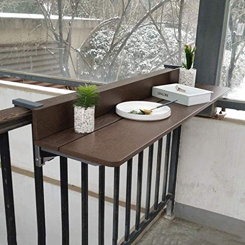 Kaffeetische Beistelltische Einstellbare Brown Balkon Hängen Geländer Tabelle Schwimmdock Regale tragbare Falten Hänge Compact Balkongeländer Tisch for Patio Deck Holz Farbe(Marron,100 * 27cm) von FRINZA