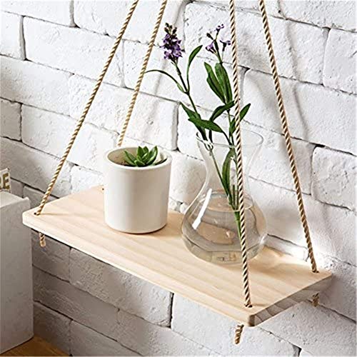 Wand Clapboard Premium- Holz Schaukel Hangeltau Wand befestigte Regale Pflanze Blumentopf Indoor-Outdoor- Dekoration einfaches Design Schwimmdock(Blanc) von FRINZA