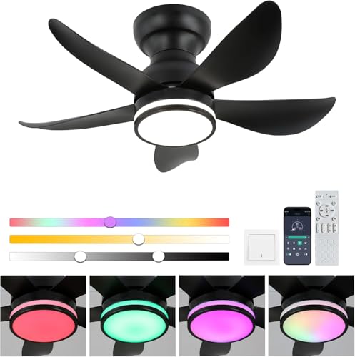 30" Deckenventilator Mit Beleuchtung RGB Dimmbare Deckenleuchte Mit Fernbedienung Und APP 6 Geschwindigkeiten Lampe Mit Ventilator Timer Schwarze Deckenventilatoren Schlafzimmer Wohnzimmer Licht von FRIXCHUR