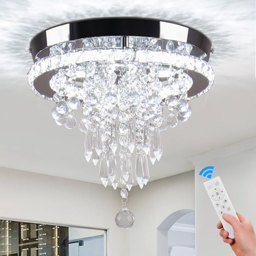 FRIXCHUR 11.8" Kristall Kronleuchter Moderne LED Kristall Deckenleuchte Runder Regentropfen Kronleuchter für Flur Schlafzimmer Esszimmer Küche (Dimmbar) von FRIXCHUR