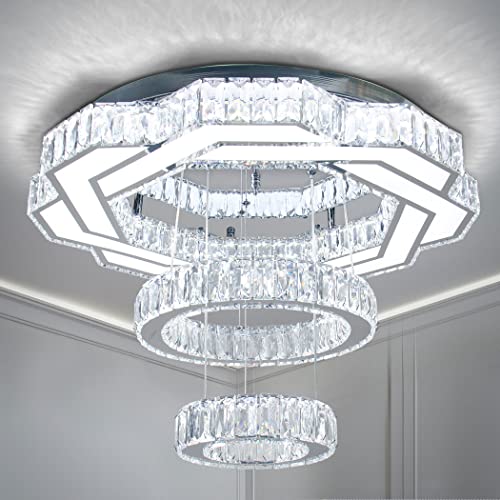 FRIXCHUR 22,4" Moderne Kristall-Kronleuchter, LED-Kronleuchterlampe, runder Ring, Unterputz-Deckenleuchte für Wohnzimmer, Schlafzimmer, Esszimmer (Kaltes Weiß) von FRIXCHUR