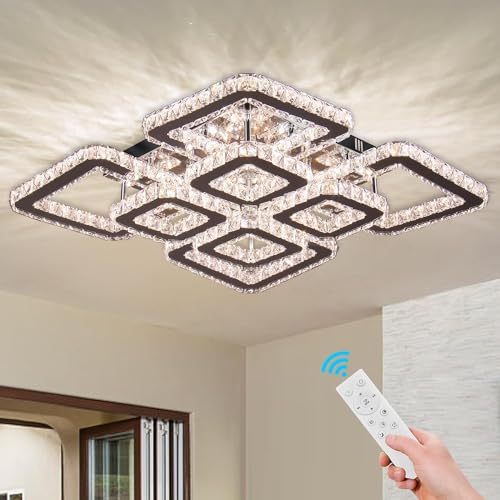 FRIXCHUR Dimmbare Kristall Kronleuchter - Quadratische Unterputz Deckenleuchte 8-Leuchten LED für Schlafzimmer, Esszimmer, Wohnzimmer - Dia 50 cm von FRIXCHUR