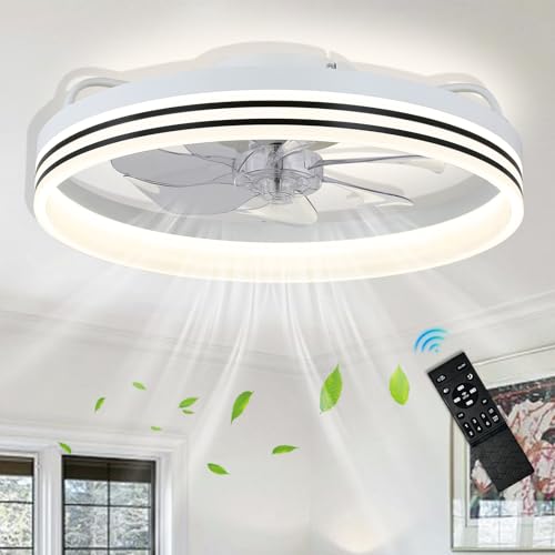 FRIXCHUR LED Dimmbarer Deckenventilator mit Beleuchtung 20" Modern Lampe mit Ventilator Unterputz-Deckenventilator mit 6 Geschwindigkeiten und 3 Farben für Wohnzimmer Schlafzimmer (50CM Weiß) von FRIXCHUR