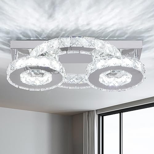 FRIXCHUR LED Kristall Deckenleuchte 3-Ringe Kristall Kronleuchter Moderne Unterputz Deckenleuchte für Schlafzimmer Esszimmer Wohnzimmer (Kühl Weiß)… von FRIXCHUR