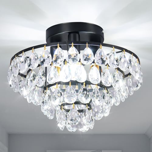 FRIXCHUR Moderne Schwarz Kristall Halbflush Leuchte E14 K9-Kristall für Schlafzimmer/Küche/Balkon Modern-Industrieller Stil FRIXCHUR Moderne Schwarz Kristall Halbflush Leuchte E14 K9-Kristall für Schlafzimmer/Küche/Balkon Modern-Industrieller Stil von FRIXCHUR