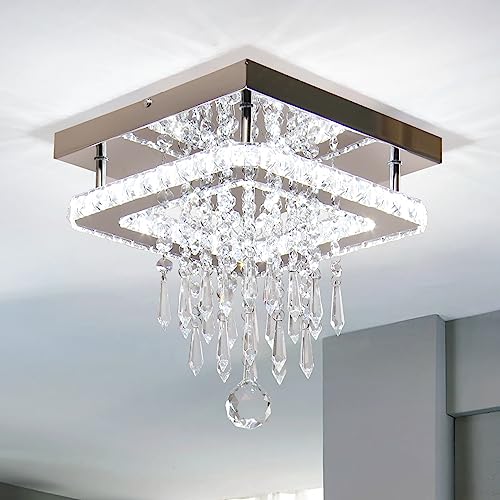 FRIXCHUR Quadratischer Kristall Kronleuchter Moderne Kristall Deckenleuchte LED Unterputz Deckenleuchten für Esszimmer Schlafzimmer Wohnzimmer Flur (Kühl Weiß) von FRIXCHUR
