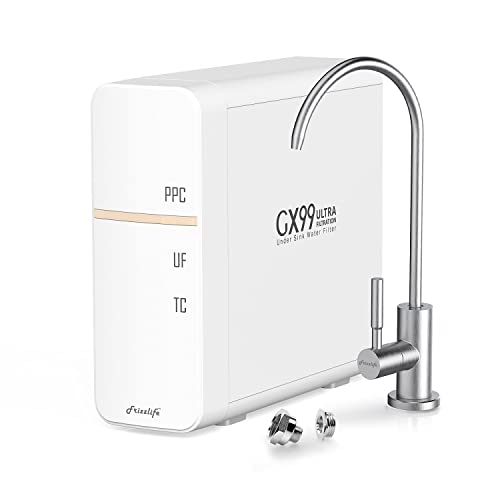 Frizzlife GX99 UF Untertisch-Wasserfiltersystem – 0,01 Mikron, High-Flow-Trinkwasserfiltration mit speziellem Wasserhahn aus gebürstetem Nickel, kein Abwasser, kein Strom erforderlich von FRIZZLIFE