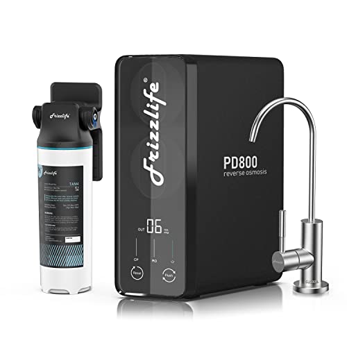 Frizzlife Umkehrosmose-Wasserfiltersystem, 800 GPD Schneller Durchfluss, Untertisch Osmoseanlage, Tanklos, Reduziert TDS, Alkalischer Mineral-PH, 2:1 Abflussverhältnis, EU-Unterstützung, PD800-TAM4 von FRIZZLIFE