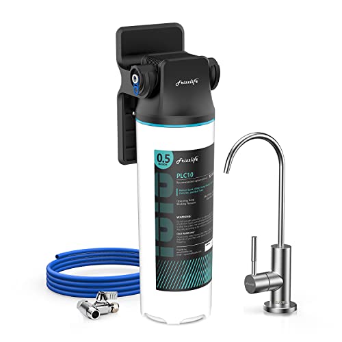 Frizzlife SW10F unter Waschbecken Wasserfilter mit gebürstetem Nickel Wasserhahn, NSF/ANSI 53&42 zertifiziert, reduziert 99,99% Blei, Chlor, schlechten Geschmack & Geruch, 8K Gallonen, 0,5 Mikron von FRIZZLIFE