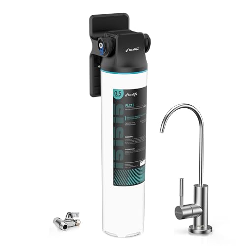 Frizzlife SW15F unter Waschbecken Wasserfilter mit gebürstetem Nickel Wasserhahn, NSF/ANSI 53&42 zertifiziert, reduziert 99,99% Blei, Chlor, schlechten Geschmack & Geruch, 16K Gallonen, 0,5 Mikron von FRIZZLIFE