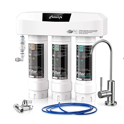 Frizzlife Certified Undersink Water Filter System with Brushed Nickel Tap 3 Stage 0.5 Micron High Precision Removes 99.99% Lead, Chlorine, Chloramine, Fluoride, Odour von FRIZZLIFE