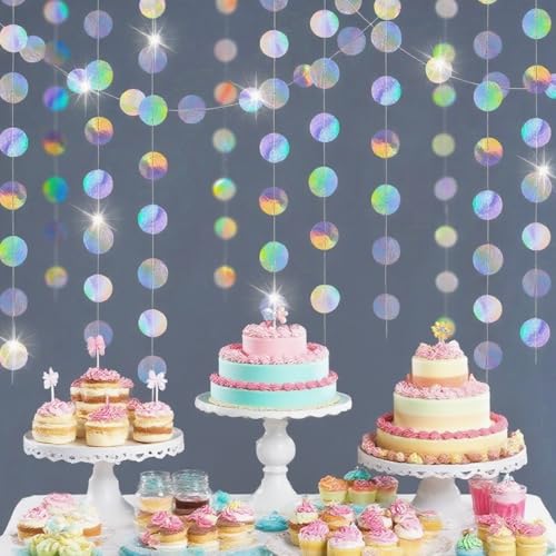 FRKOKRFA Runde Papier Girlande, 4 Stück 4m Glitzer Runde Kreis Banner, Hängende Iridescent Runde Garland für Geburtstag Hochzeit Party Deko (Phantom Silber) von FRKOKRFA