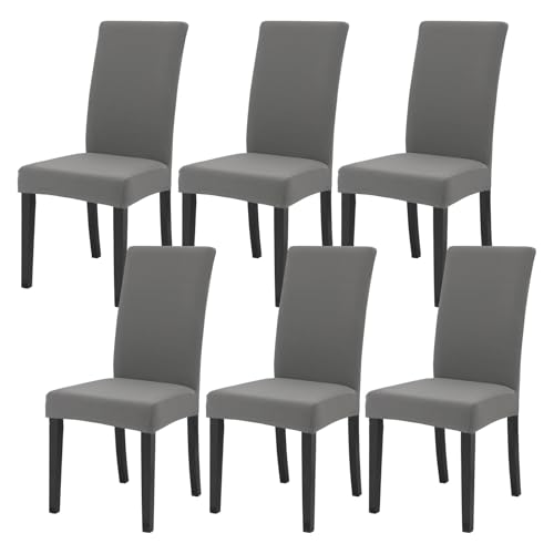 FRKOKRFA Stuhlhussen 6er Set Dehnbare Esszimmer Stuhlberzug, Abnehmbare Waschbar Stuhlübezug, Moderne Elastische Hussen für Haus, Hotel, Bankett, Partys Deko und Hochzeit (Hellgrau) von FRKOKRFA