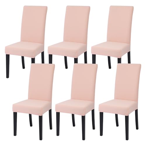 FRKOKRFA Stuhlhussen 6er Set Dehnbare Esszimmer Stuhlberzug, Abnehmbare Waschbar Stuhlübezug, Moderne Elastische Hussen für Haus, Hotel, Bankett, Partys Deko und Hochzeit (Nude-Rosa) von FRKOKRFA