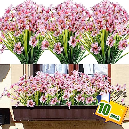 FRLONE 10 Bündel künstliche Blumen für den Außenbereich, Kunststoff-Blumen, künstliche Grünsträucher, Pflanzen zum Aufhängen, Übertopf, Zuhause, Hochzeit, Garten, Dekoration (Pink) von FRLONE