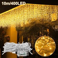 Froadp 10m Lichterketten Eiszapfen LED Vorhang 400 LEDs Transparent Regenkette 8 Lichtmodi Aesthetic Weihnachts Warmweiß Partydekoration von FROADP