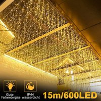 Froadp 15m Lichterketten Eiszapfen LED Vorhang 600 LEDs Transparent Regenkette 8 Lichtmodi Aesthetic Weihnachts Warmweiß Partydekoration von FROADP