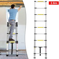 260cm Alu-Teleskopleiter Anlegeleiter Mehrzweckleiter 9 Stufen Sprossenleiter Gefaltete Höhe 74cm, Multifunktion Ausziehbar Hochwertigem Aluleiter von FROADP