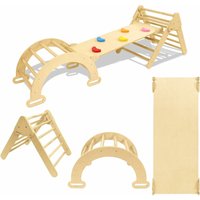 3-in-1 Klettergerüst Indoor Naturholz Klappbar Kletterdreieck mit Rutsche und Kletterbogen für ab 1 Jahr Kleinkinder 40 kg Tragfähigkeit - Froadp von FROADP