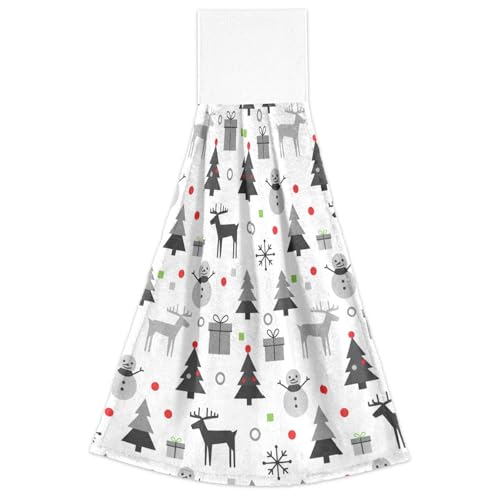 Badezimmer-Handtücher mit Aufhängeschlaufen, graues Weihnachtsbaum-Muster, weiche weiße Geschirrtücher, Waschlappen für Damen, Fitnessstudio, 2 Stück von FRODOTGV