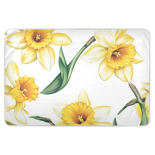 Chic gelbe Blumen-Matratzenauflage, extragroß, wiederverwendbar, weich, saugfähig, flache Kinderbettunterlage, rutschfeste Reisematratze für Kinder, Erwachsene, Haustiere, 132,1 x 86,4 cm (L x B) von FRODOTGV
