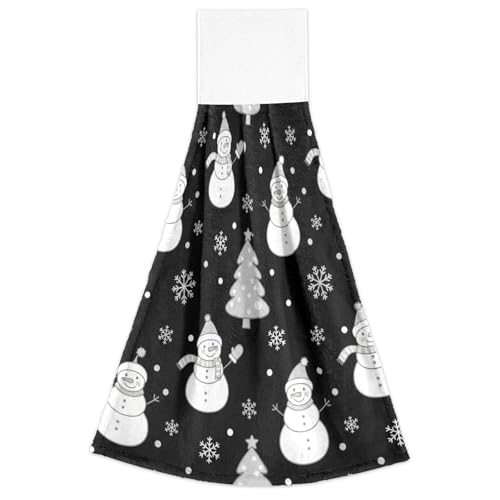 FRODOTGV Badetücher mit Schlaufe, 2 Stück, Küchen-Geschirrtücher, weiß, Fitnessstudio, weicher Waschlappen, schwarz-weiß, Schneemann, Weihnachtsbäume von FRODOTGV