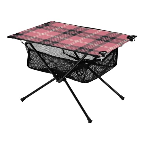 FRODOTGV Buffalo Plaid Pink Schwarz Weiß Faltbarer Outdoor-Tisch Stabiler Outdoor-Möbeltisch mit Aufbewahrungstasche für Outdoor-Kochen Picknick Camping Reisen von FRODOTGV