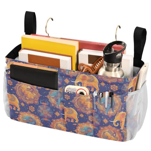 FRODOTGV Bunte Elefanten dekorierte Mandala-Nachttisch-Aufbewahrungstasche, Tasche mit festen Riemen und Wasserflaschenhalter für Nachttisch und Etagenbett FRODOTGV Bunte Elefanten dekorierte Mandala-Nachttisch-Aufbewahrungstasche, Tasche mit festen Riemen und Wasserflaschenhalter für Nachttisch und Etagenbett von FRODOTGV