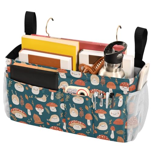 FRODOTGV Fairytale Nachttisch-Caddy mit Pilzen und Schnecken, Hängeorganizer mit großen Taschen und Flaschenhalter für Zuhause, Etagenbett, Schlafsaal, Sofa von FRODOTGV