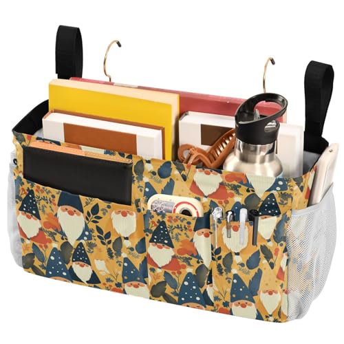 FRODOTGV Herbst-Zwerge, gelbe Blätter, Beeren, Vintage, Nachttischaufbewahrung mit großen Taschen und Flaschenhalter, Hängeorganizer für Zuhause, Etagenbett, Schlafsaal, Sofa von FRODOTGV