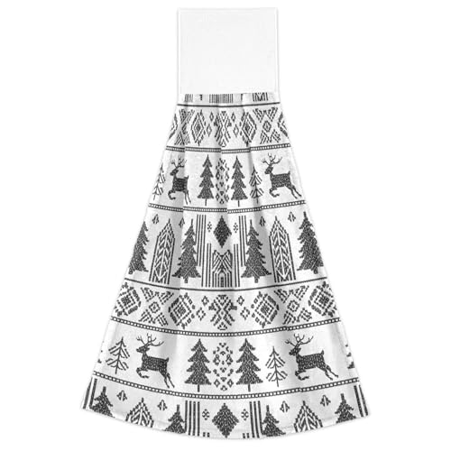 FRODOTGV Küchen-Badetücher mit Schlaufe, schwarz-weiß, gestrickt, Weihnachtsmuster, weiche Geschirrtücher, weißer Waschlappen, Fitnessstudio, 2 Stück FRODOTGV Küchen-Badetücher mit Schlaufe, schwarz-weiß, gestrickt, Weihnachtsmuster, weiche Geschirrtücher, weißer Waschlappen, Fitnessstudio, 2 Stück von FRODOTGV