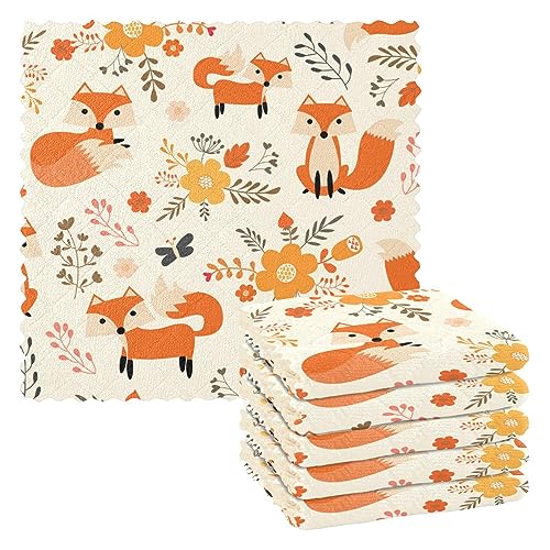 FRODOTGV Küchenhandtücher und Geschirrtücher, Motiv: Fuchs, Herbstwald, Tiermotiv, Baumwolle, schnelltrocknend, Set mit 6 Kochhandtüchern für Badezimmer, Ofen von FRODOTGV